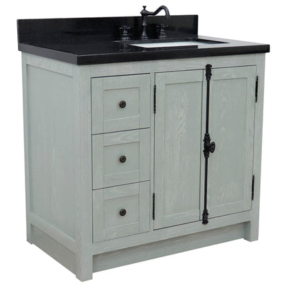 37" Single vanity in Gray Ash finish with Black galaxy top and rectangle sink Right doors/Right sink
