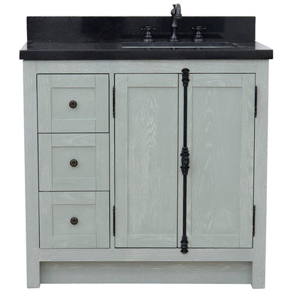 37" Single vanity in Gray Ash finish with Black galaxy top and rectangle sink Right doors/Right sink