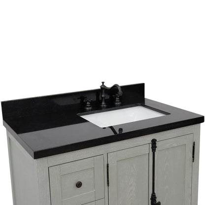 37" Single vanity in Gray Ash finish with Black galaxy top and rectangle sink Right doors/Right sink