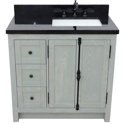 37" Single vanity in Gray Ash finish with Black galaxy top and rectangle sink Right doors/Right sink