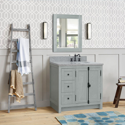 37" Single vanity in Gray Ash finish with Gray granite top and oval sink Right doors/Right sink