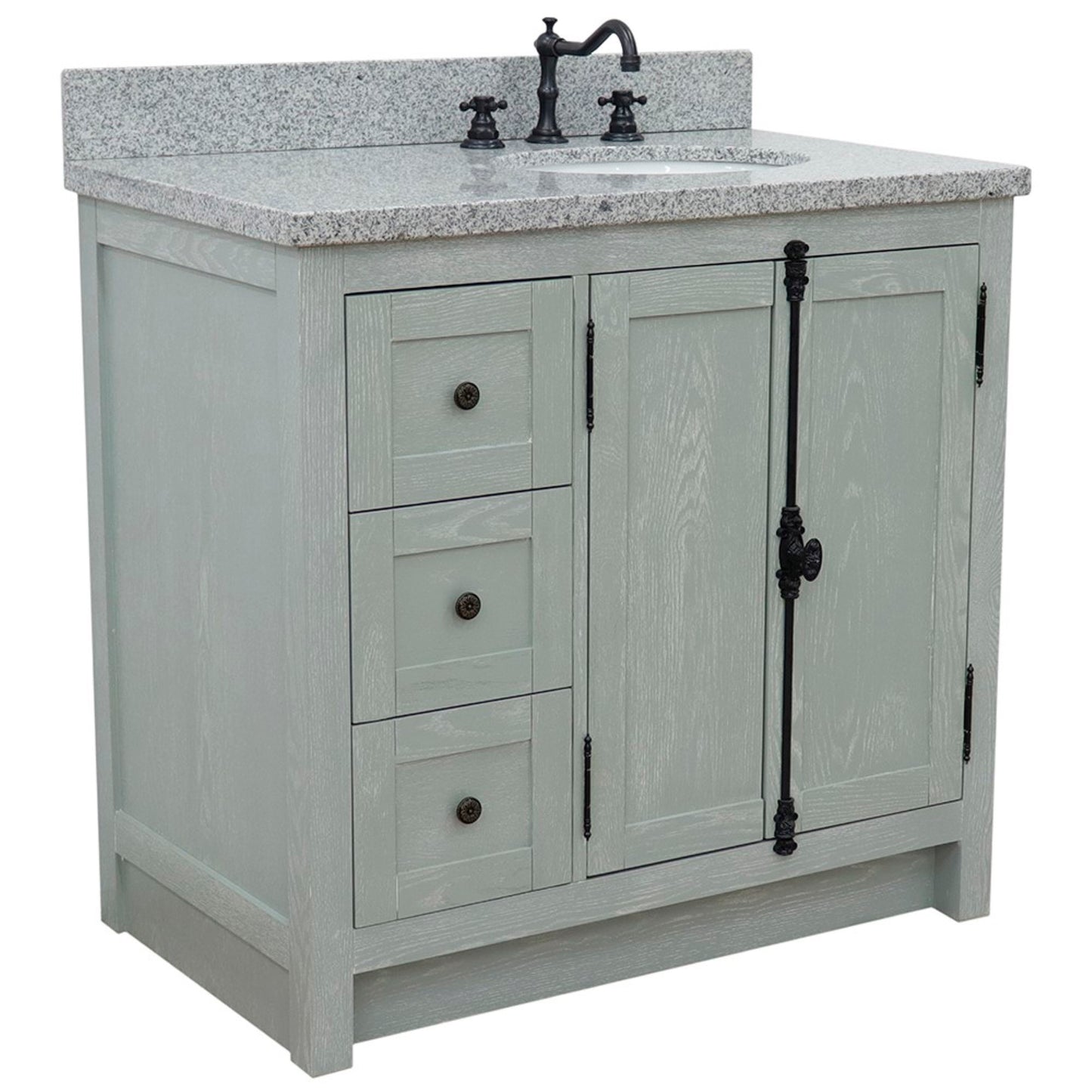 37" Single vanity in Gray Ash finish with Gray granite top and oval sink Right doors/Right sink