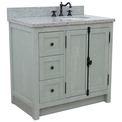 37" Single vanity in Gray Ash finish with Gray granite top and oval sink Right doors/Right sink