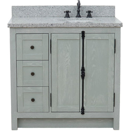 37" Single vanity in Gray Ash finish with Gray granite top and oval sink Right doors/Right sink