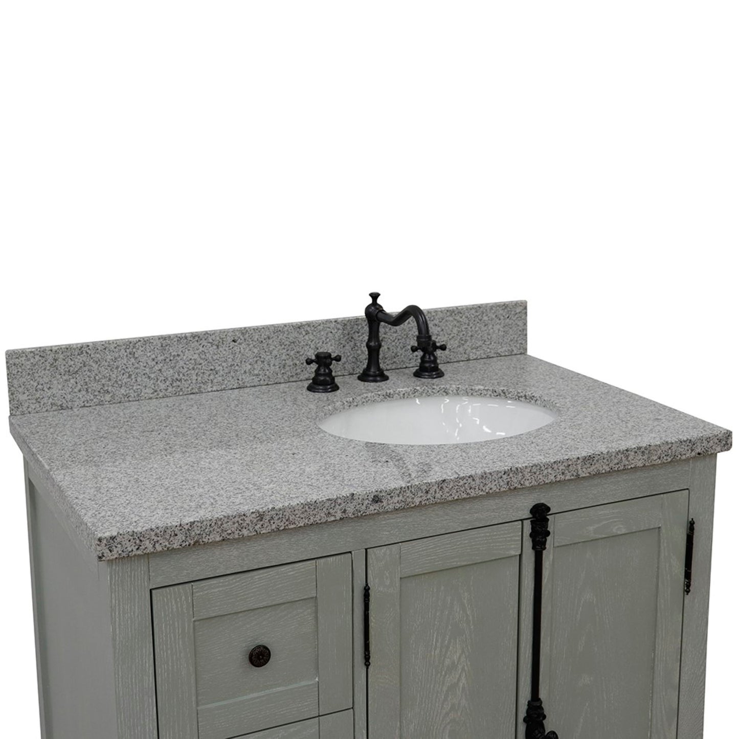 37" Single vanity in Gray Ash finish with Gray granite top and oval sink Right doors/Right sink