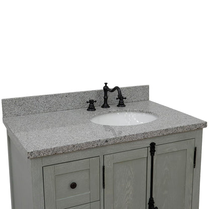 37" Single vanity in Gray Ash finish with Gray granite top and oval sink Right doors/Right sink