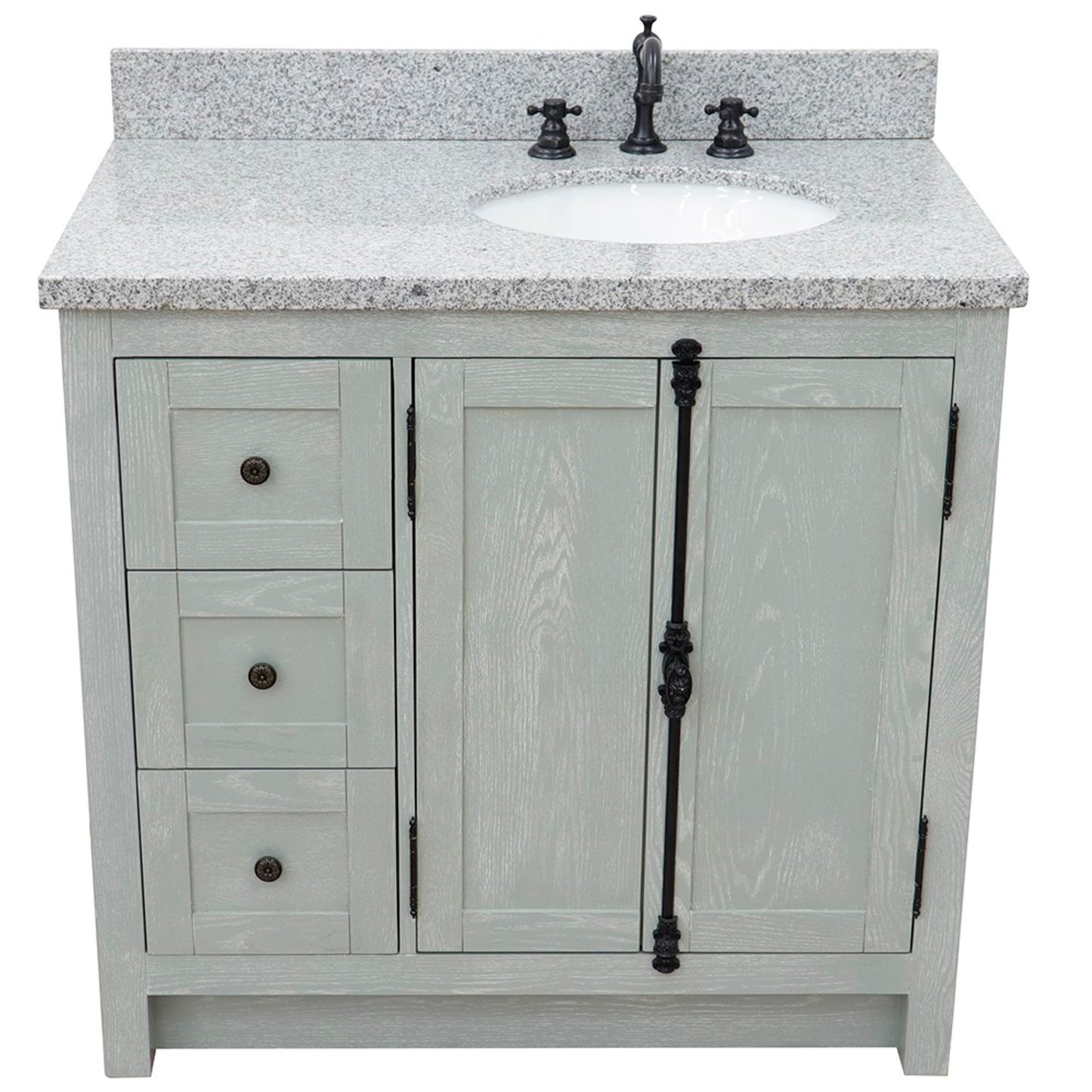 37" Single vanity in Gray Ash finish with Gray granite top and oval sink Right doors/Right sink