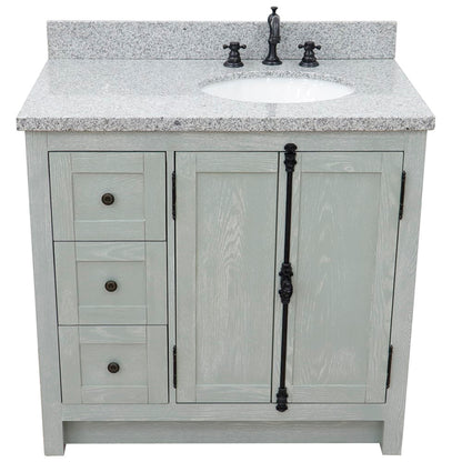 37" Single vanity in Gray Ash finish with Gray granite top and oval sink Right doors/Right sink