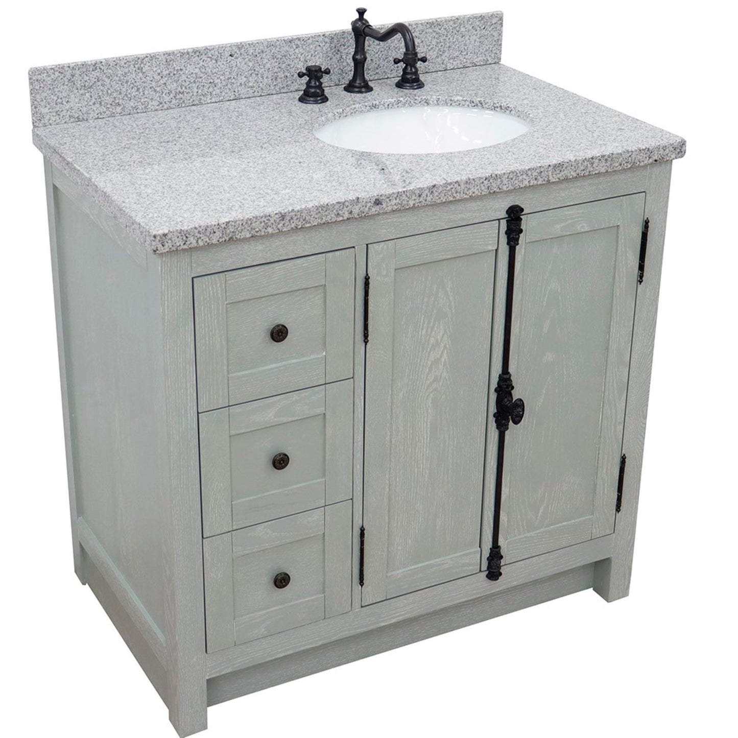 37" Single vanity in Gray Ash finish with Gray granite top and oval sink Right doors/Right sink
