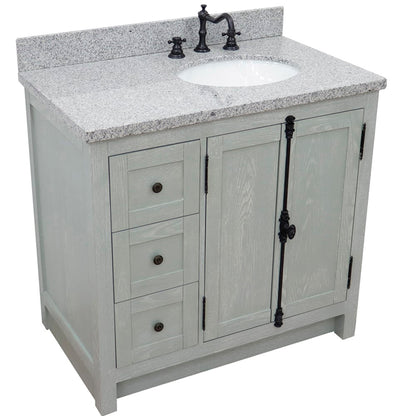 37" Single vanity in Gray Ash finish with Gray granite top and oval sink Right doors/Right sink