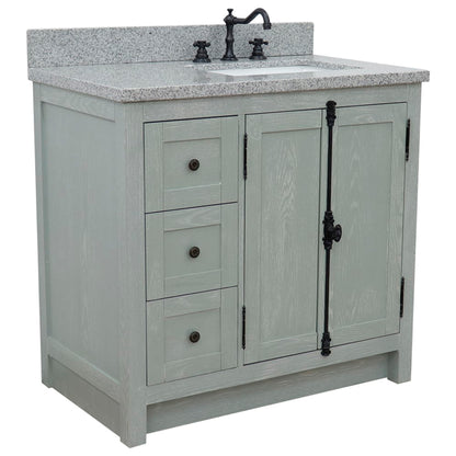 37" Single vanity in Gray Ash finish with Gray granite top and rectangle sink Right doors/Right sink
