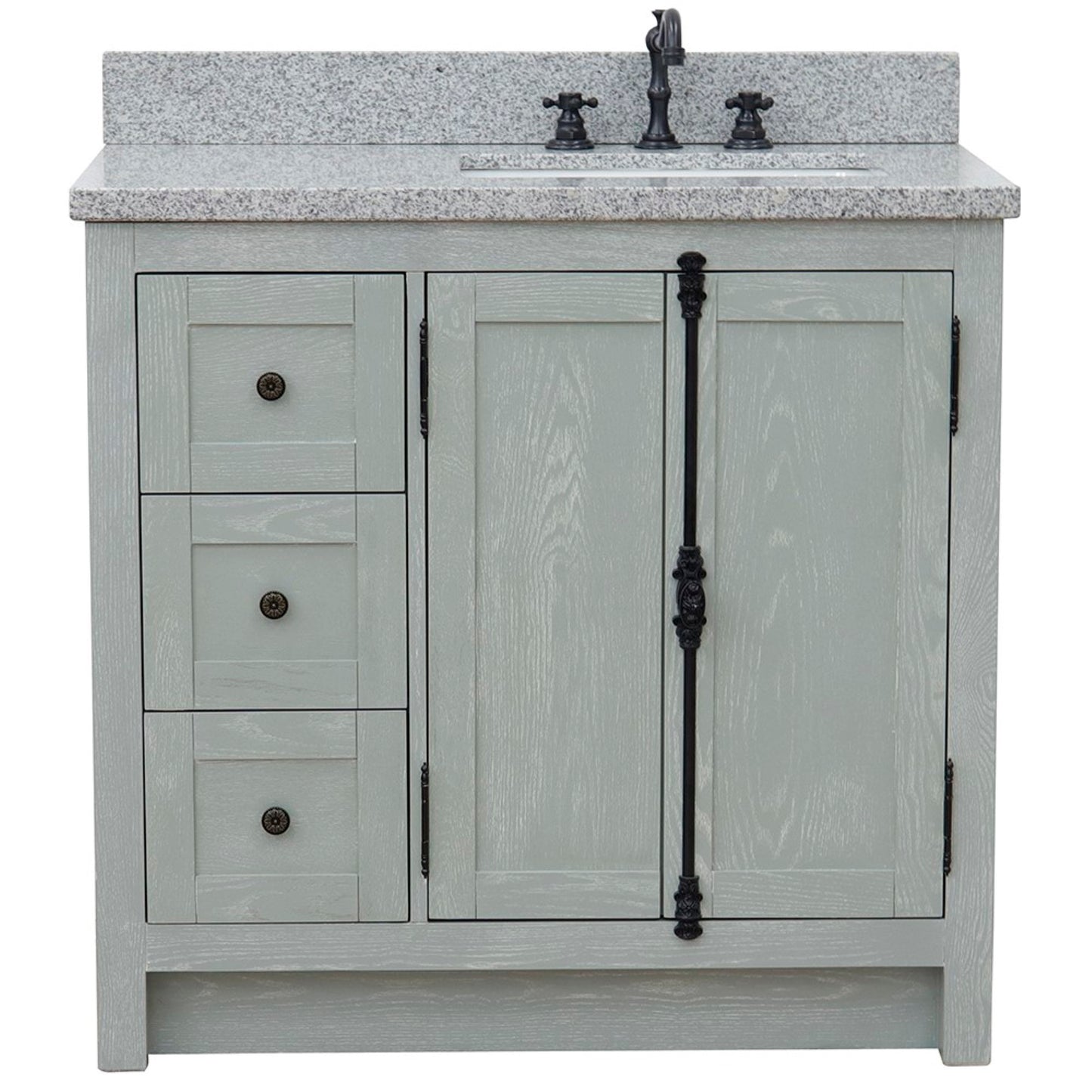 37" Single vanity in Gray Ash finish with Gray granite top and rectangle sink Right doors/Right sink