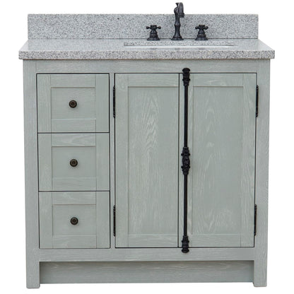 37" Single vanity in Gray Ash finish with Gray granite top and rectangle sink Right doors/Right sink