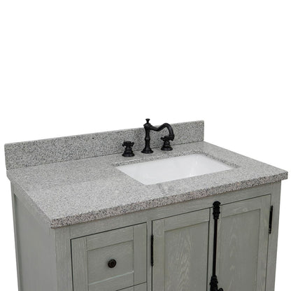 37" Single vanity in Gray Ash finish with Gray granite top and rectangle sink Right doors/Right sink