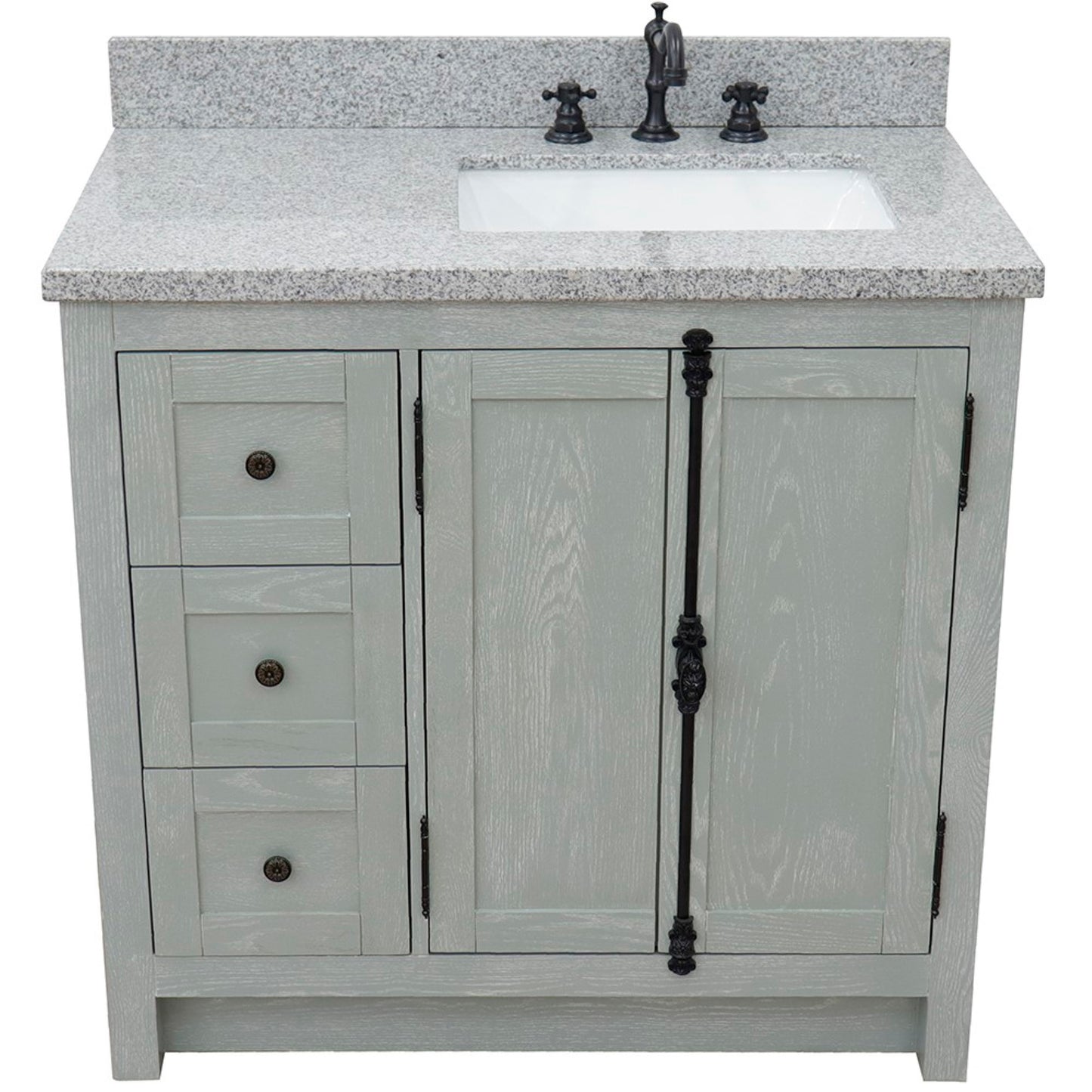 37" Single vanity in Gray Ash finish with Gray granite top and rectangle sink Right doors/Right sink