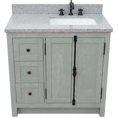 37" Single vanity in Gray Ash finish with Gray granite top and rectangle sink Right doors/Right sink