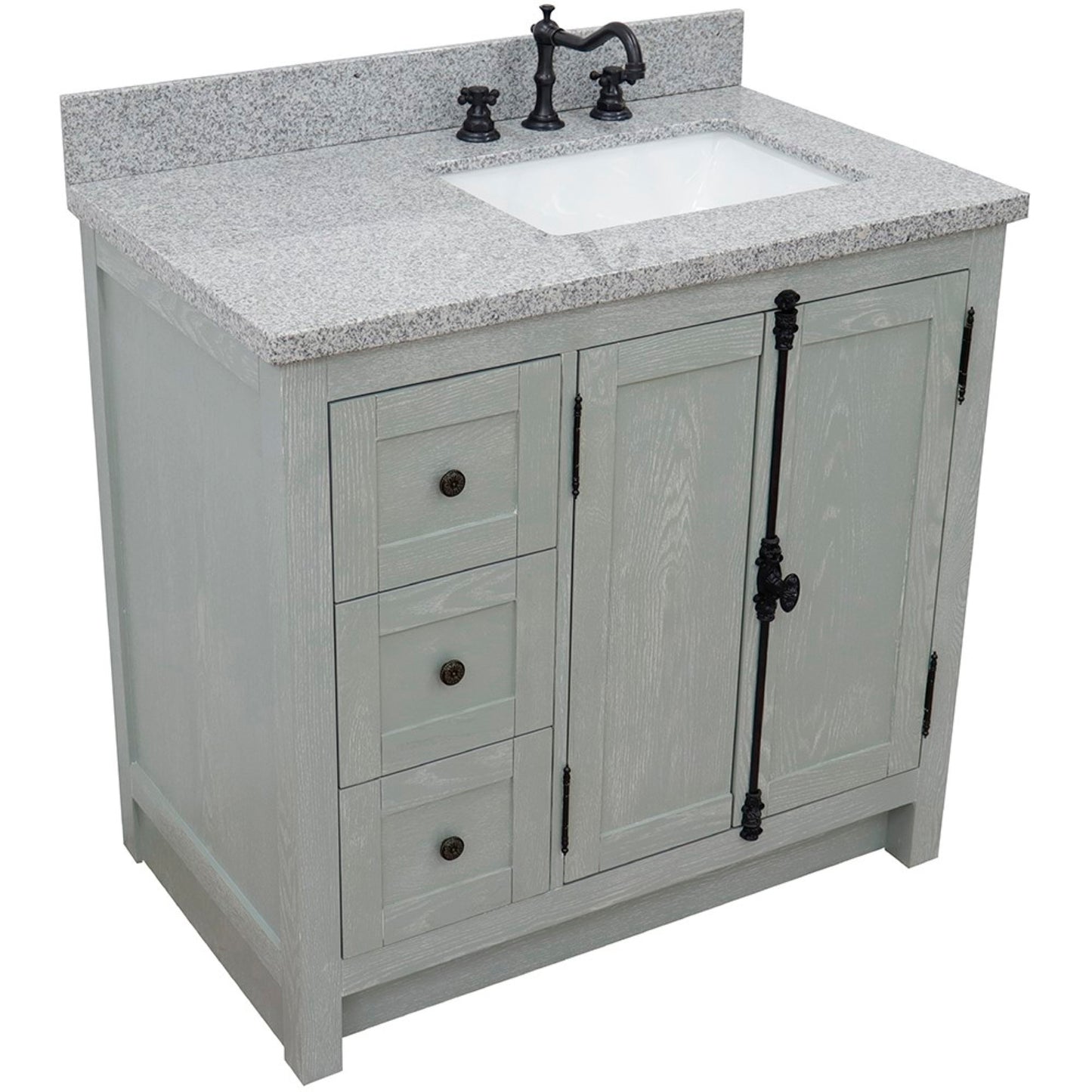 37" Single vanity in Gray Ash finish with Gray granite top and rectangle sink Right doors/Right sink
