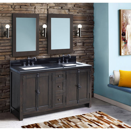 55" Double vanity in Brown Ash finish with Black Galaxy top and rectangle sink