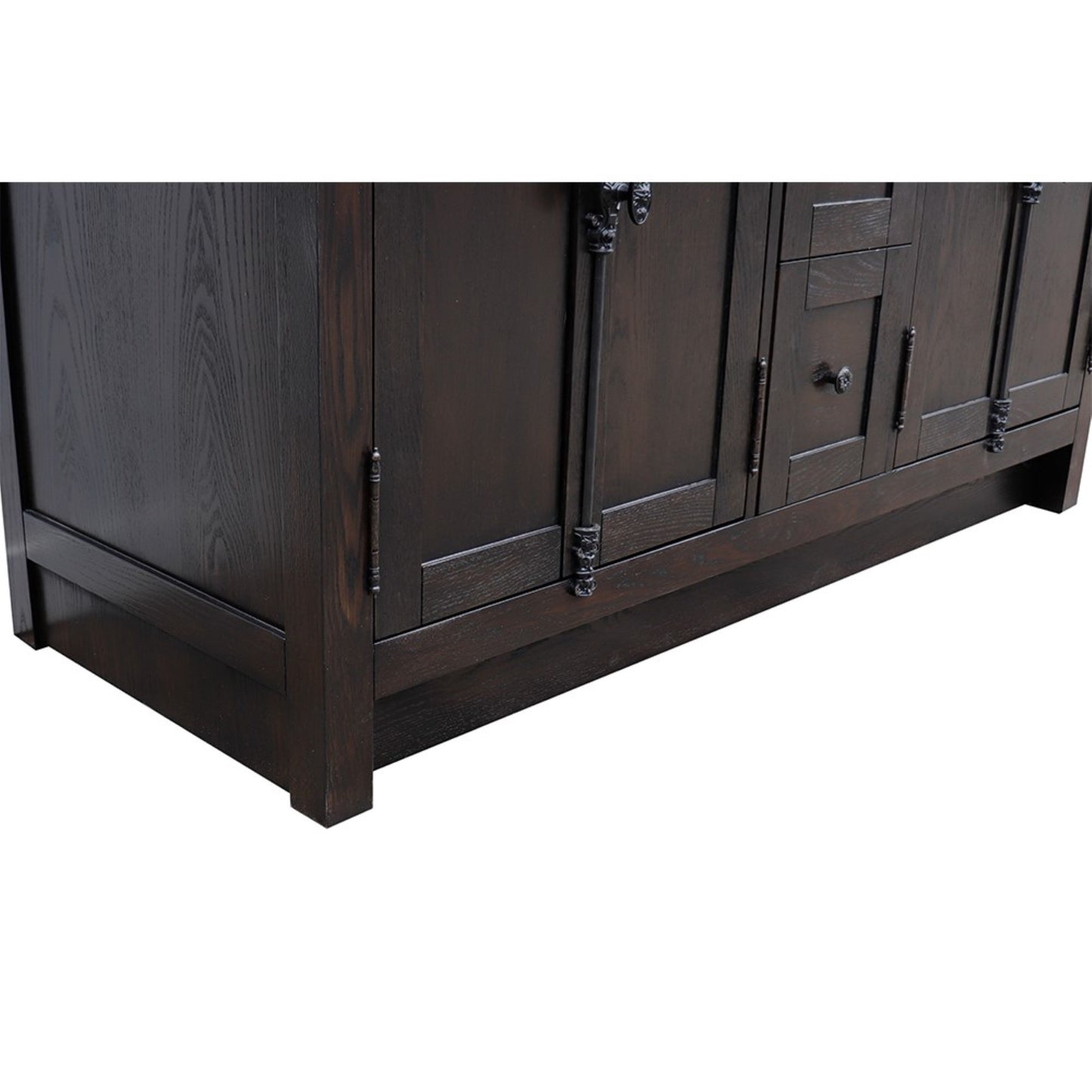 55" Double vanity in Brown Ash finish with Gray Granite top and rectangle sink