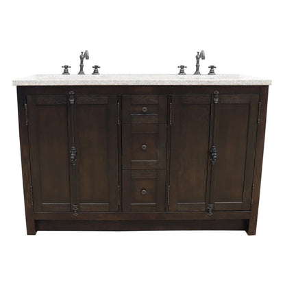 55" Double vanity in Brown Ash finish with Gray Granite top and rectangle sink