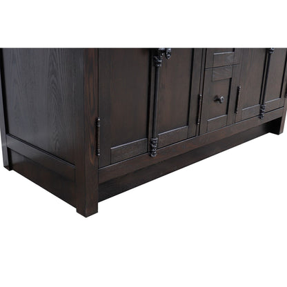 55" Double vanity in Brown Ash finish with White Carrara top and rectangle sink