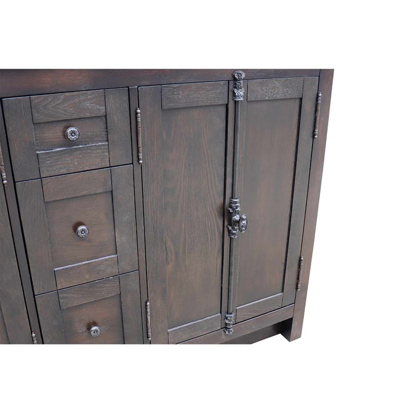 55" Double vanity in Brown Ash finish with White Carrara top and rectangle sink