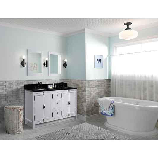 55" Double vanity in Glacier Ash finish with Black Galaxy granite top and rectangle sink