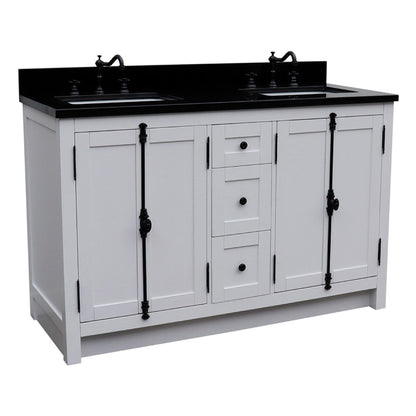 55" Double vanity in Glacier Ash finish with Black Galaxy granite top and rectangle sink