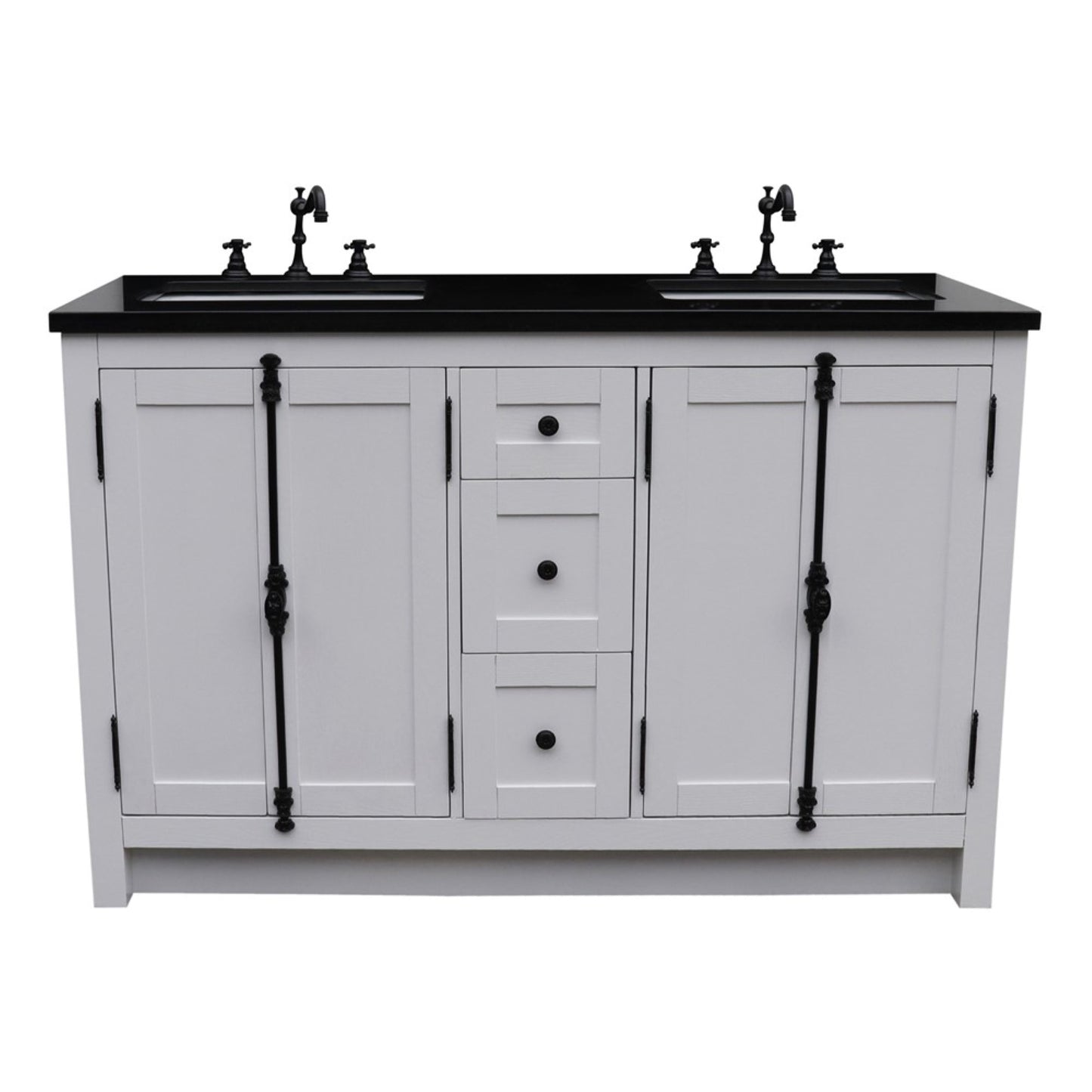 55" Double vanity in Glacier Ash finish with Black Galaxy granite top and rectangle sink