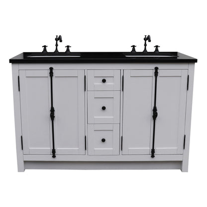 55" Double vanity in Glacier Ash finish with Black Galaxy granite top and rectangle sink