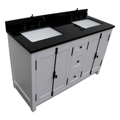 55" Double vanity in Glacier Ash finish with Black Galaxy granite top and rectangle sink