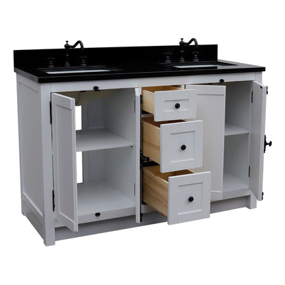 55" Double vanity in Glacier Ash finish with Black Galaxy granite top and rectangle sink