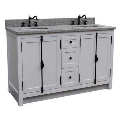 55" Double vanity in Glacier Ash finish with Gray granite top and rectangle sink