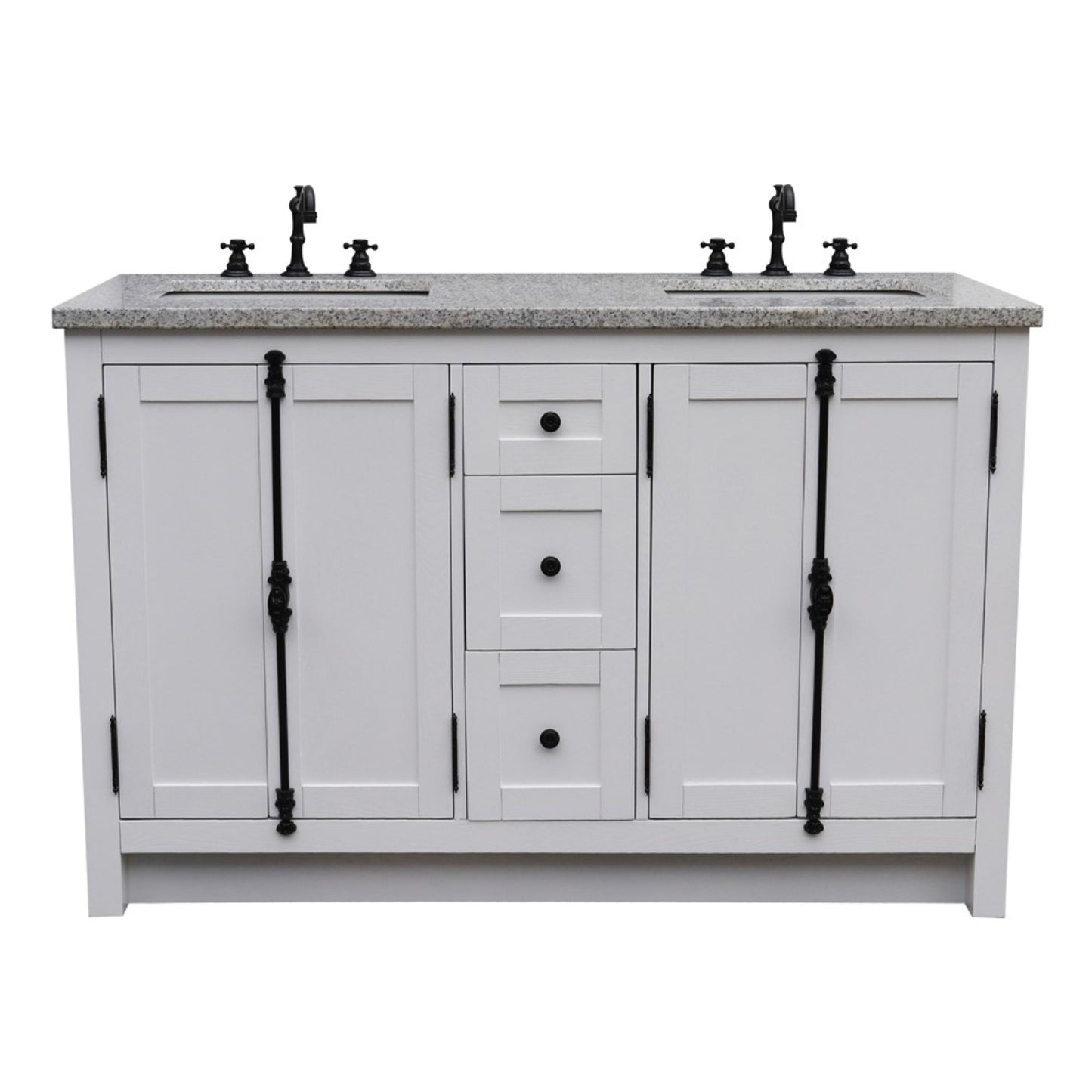 55" Double vanity in Glacier Ash finish with Gray granite top and rectangle sink