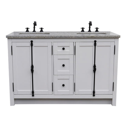 55" Double vanity in Glacier Ash finish with Gray granite top and rectangle sink