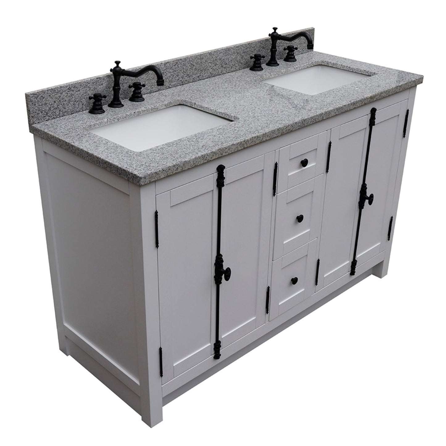 55" Double vanity in Glacier Ash finish with Gray granite top and rectangle sink
