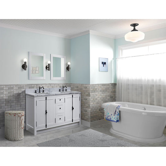 55" Double vanity in Glacier Ash finish with White Carrara marble top and rectangle sink