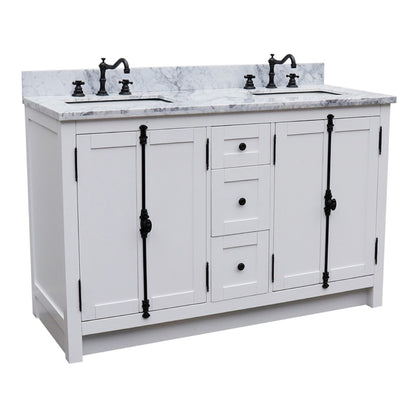 55" Double vanity in Glacier Ash finish with White Carrara marble top and rectangle sink