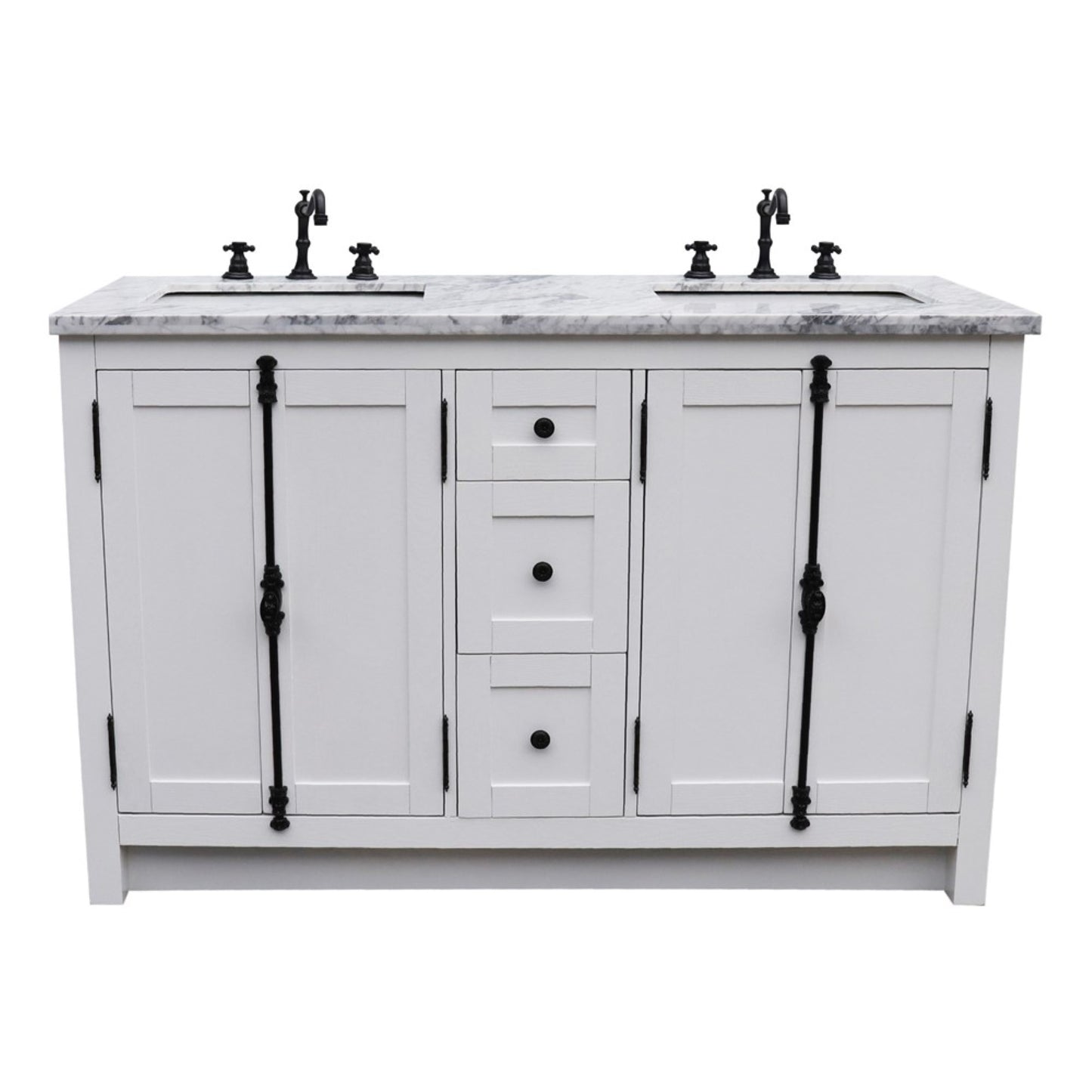 55" Double vanity in Glacier Ash finish with White Carrara marble top and rectangle sink