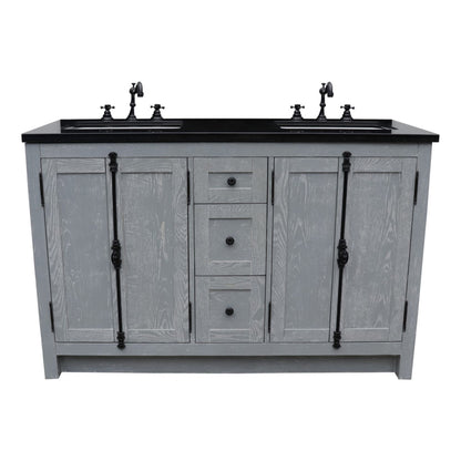 55" Double vanity in Gray Ash finish with Black Galaxy granite top and rectangle sink