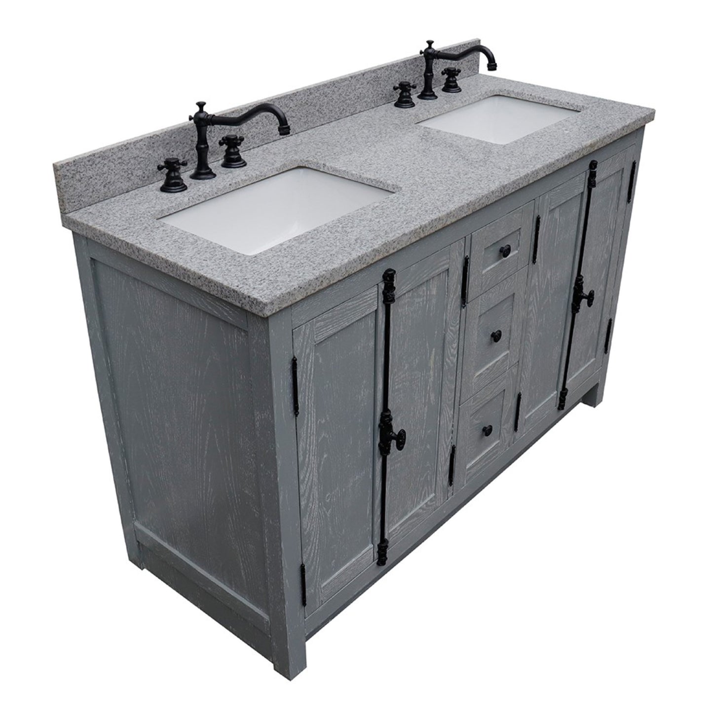 55" Double vanity in Gray Ash finish with Gray granite top and rectangle sink
