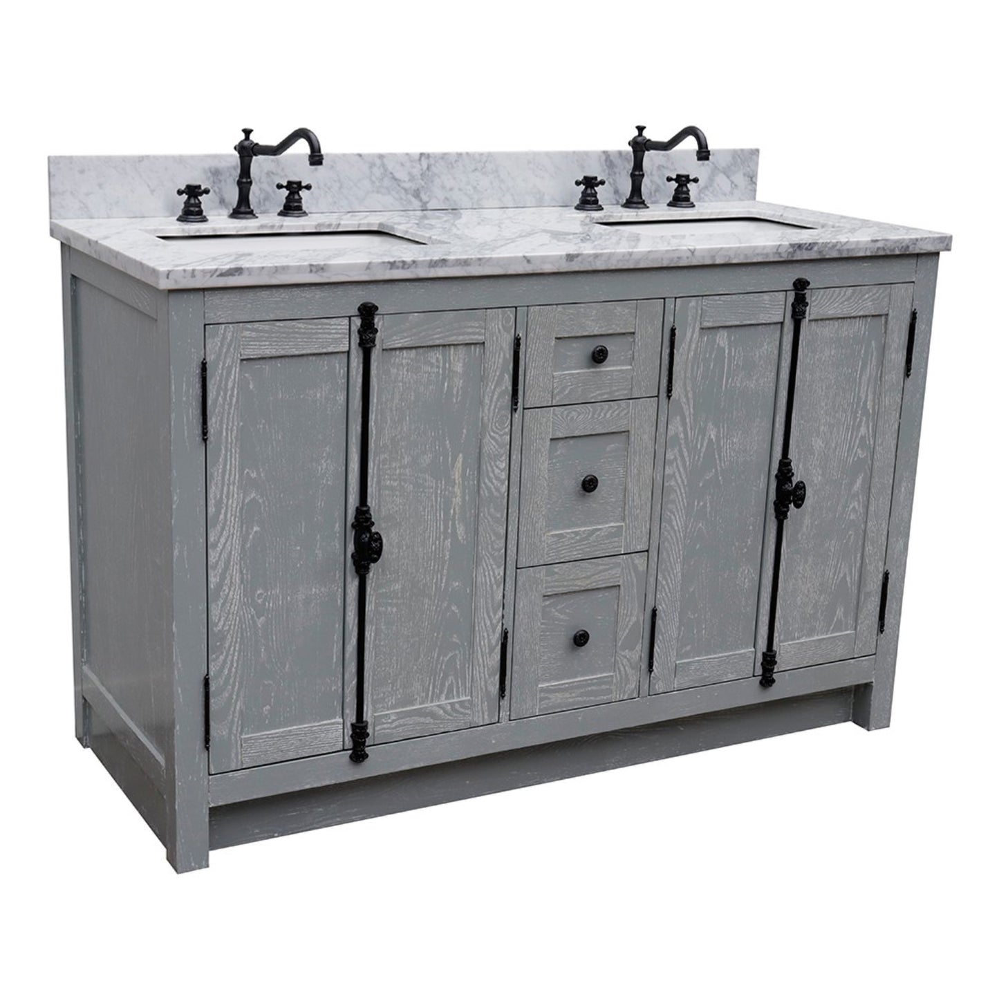 55" Double vanity in Gray Ash finish with White Carrara marble top and rectangle sink