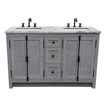 55" Double vanity in Gray Ash finish with White Carrara marble top and rectangle sink
