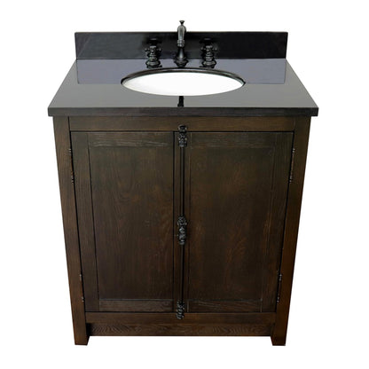 31" Single vanity in Brown Ash finish with Black Galaxy top and oval sink