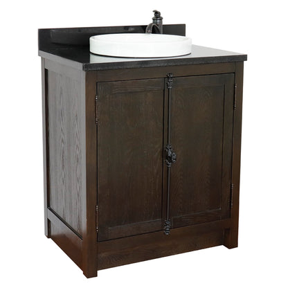 31" Single vanity in Brown Ash finish with Black Galaxy top and round sink