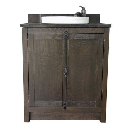 31" Single vanity in Brown Ash finish with Black Galaxy top and round sink