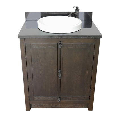 31" Single vanity in Brown Ash finish with Black Galaxy top and round sink