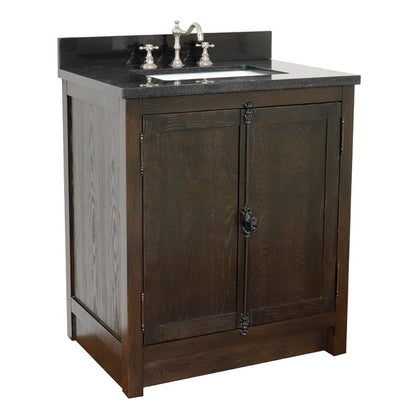 31" Single vanity in Brown Ash finish with Black Galaxy top and rectangle sink