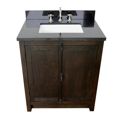 31" Single vanity in Brown Ash finish with Black Galaxy top and rectangle sink