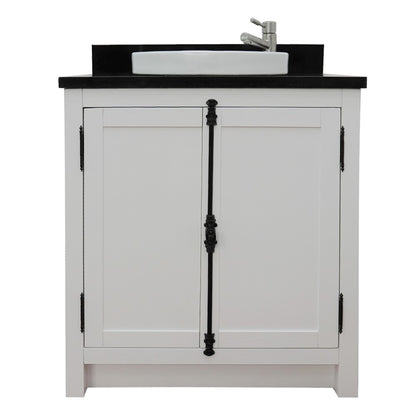 31" Single vanity in Glacier Ash finish with Black Galaxy top and round sink